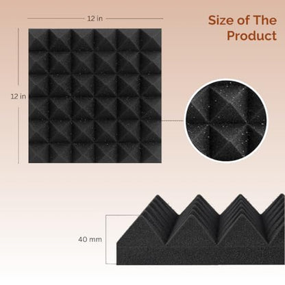 Timber Acoustics Pyramid Foam Panels, Room Acoustics & Soundproofing (12" x 12" x 2")