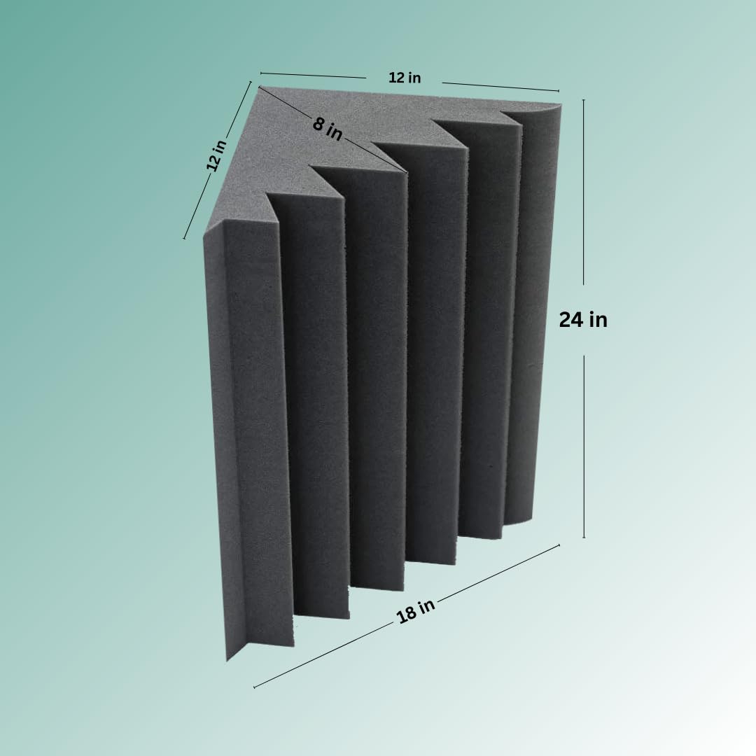 Timber Acoustics Corner Bass Trap Foam, Room Acoustics & Soundproofing (24" x 12" x 18")