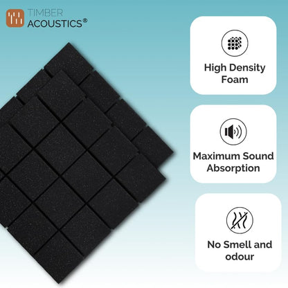 Timber Acoustics Turbo Foam Panels, Room Acoustics & Soundproofing for Music Studios, Home Theatres (12" x 12" x 2")