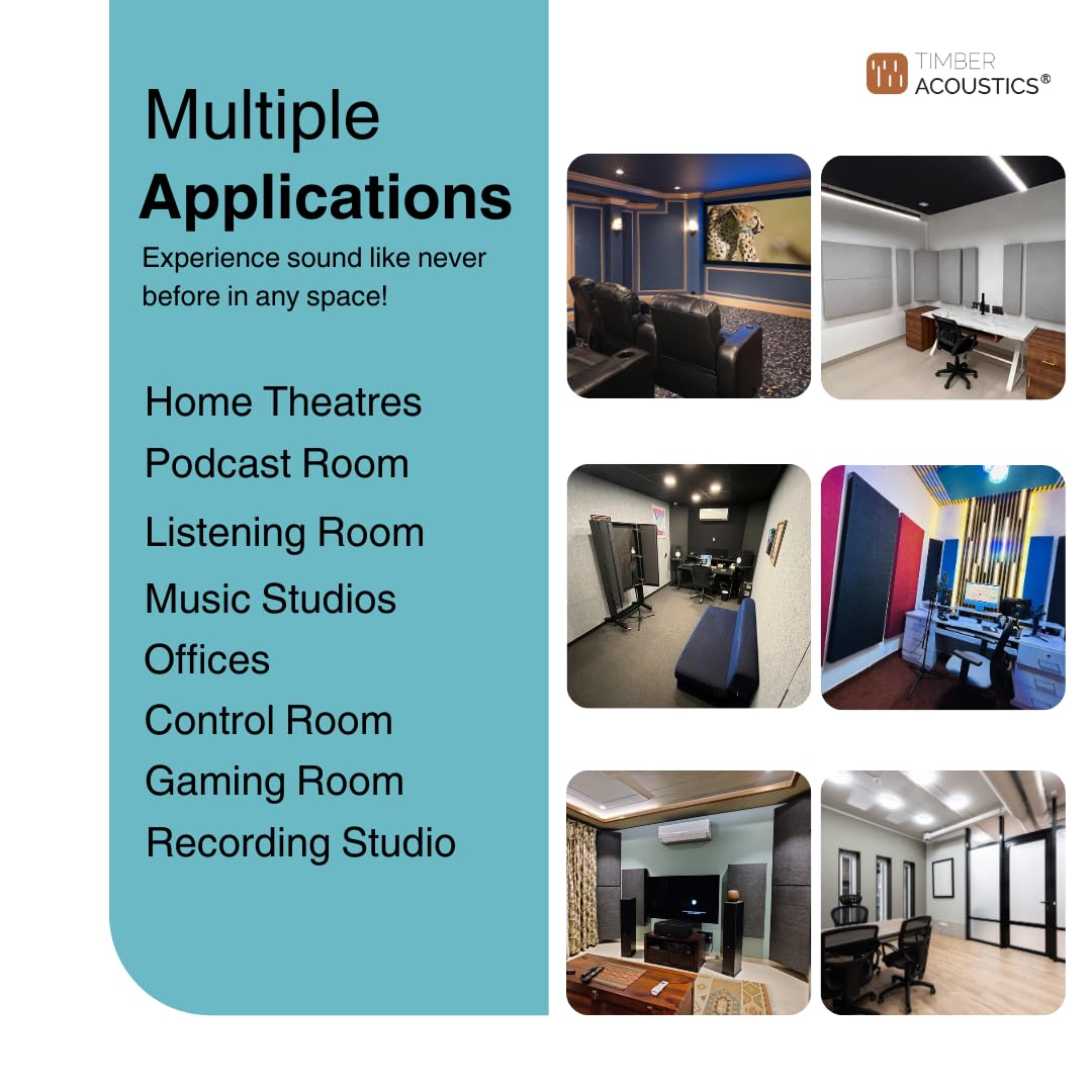 Timber Acoustics Sound Absorption Panels, Room Acoustics & Soundproofing for Music Studios, Home Theatres 2' x 4' x 1" [SET OF 4]