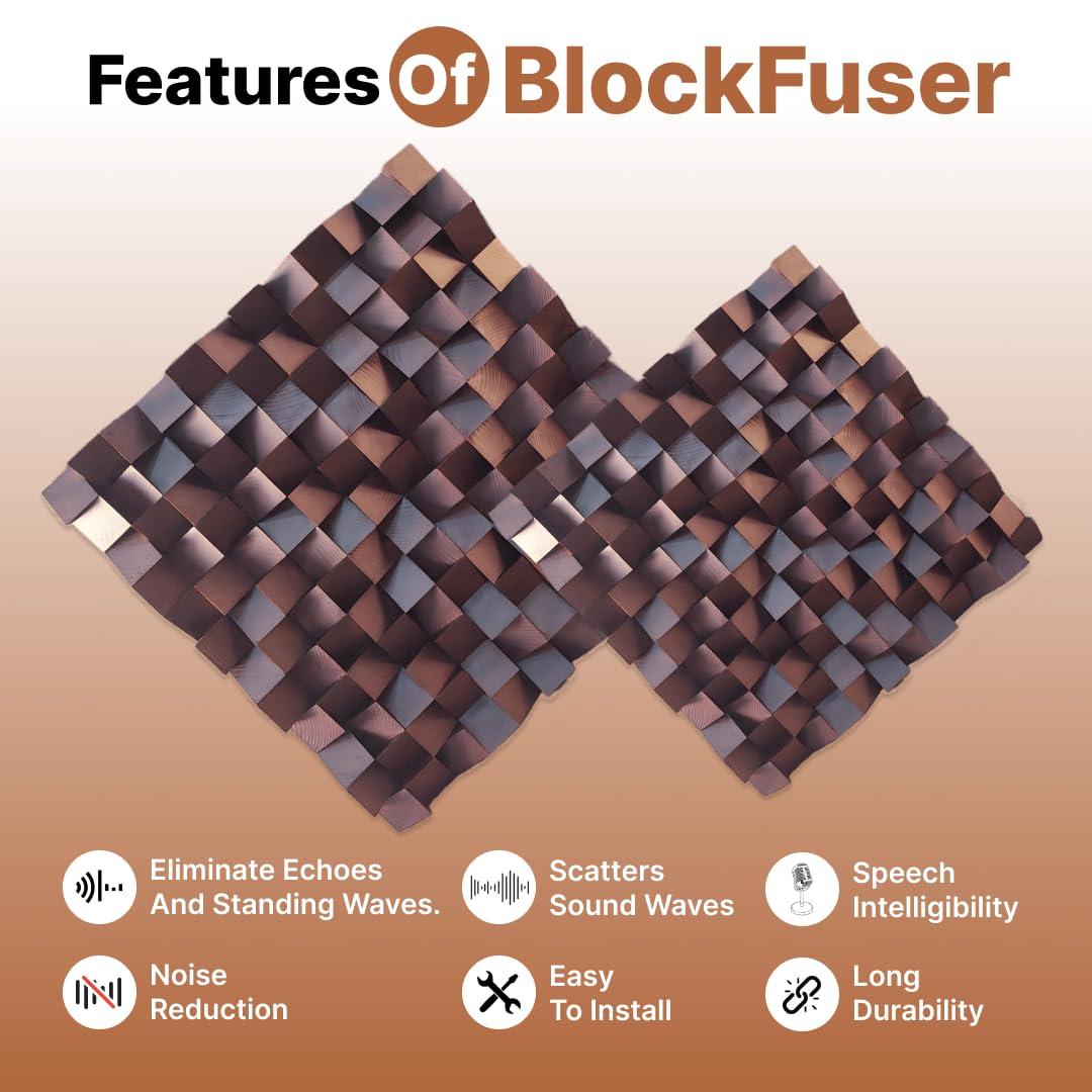 Timber Acoustics BlockFuser Diffuser, Room Acoustics & Sound Diffusion (Single)