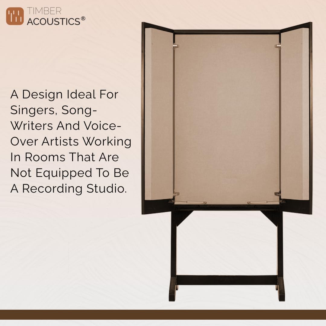 Timber Acoustics Foldable Isolation Booth, Room Acoustics & Soundproofing, Home Studios & Podcasts (4′ x 2′ x 5’′ ( 6′ tall with the stand))